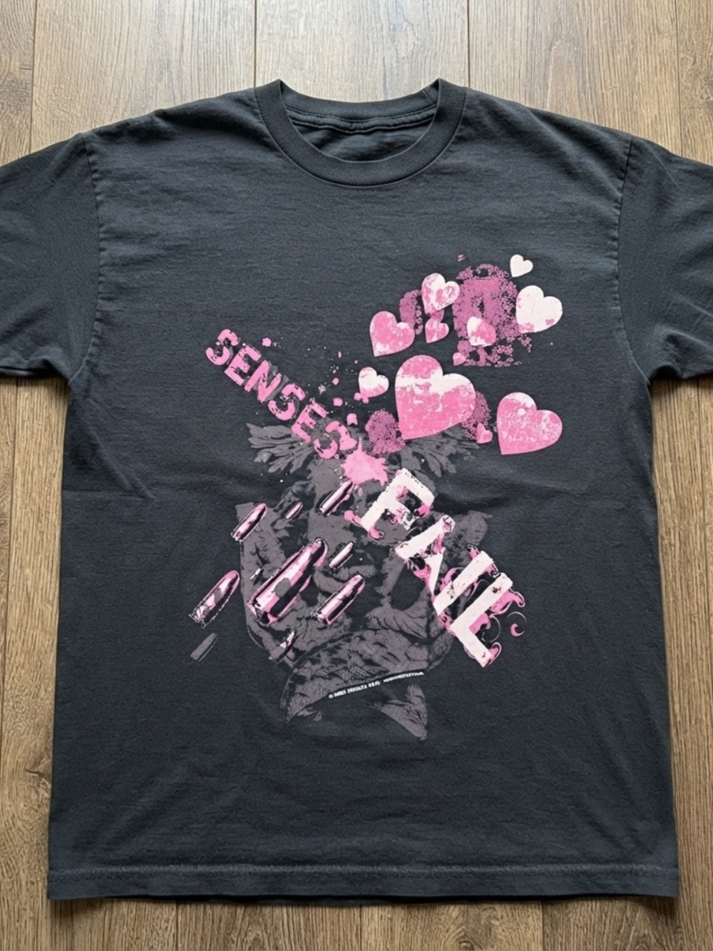 Gildan Black Tee with Pink Heart Graphic